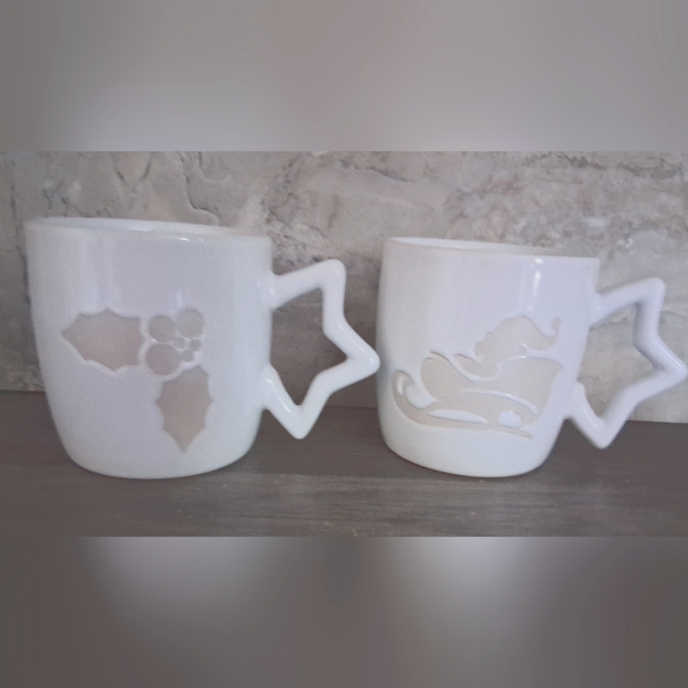 AYC Natural Gourmet Foods Embossed Holiday Stoneware Coffee Mugs